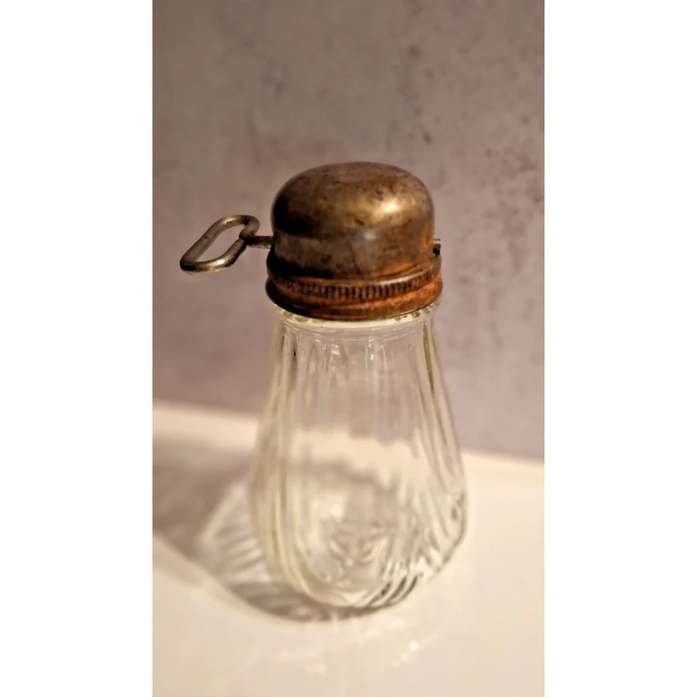 vintage cheese or nut graterdispenser Glass jar with metal grinder top